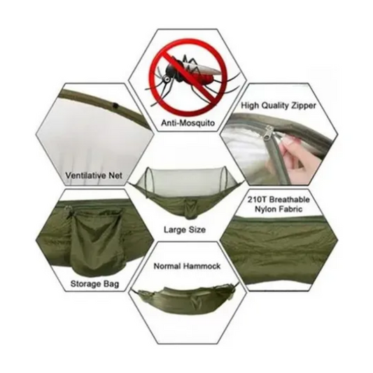 Hamaca verde camuflada para camping