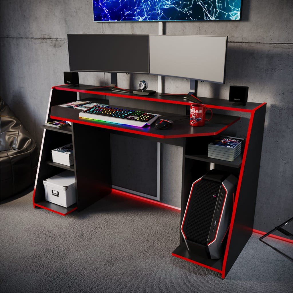 Escritorio Gamer Lax Wengue Canto Rojo