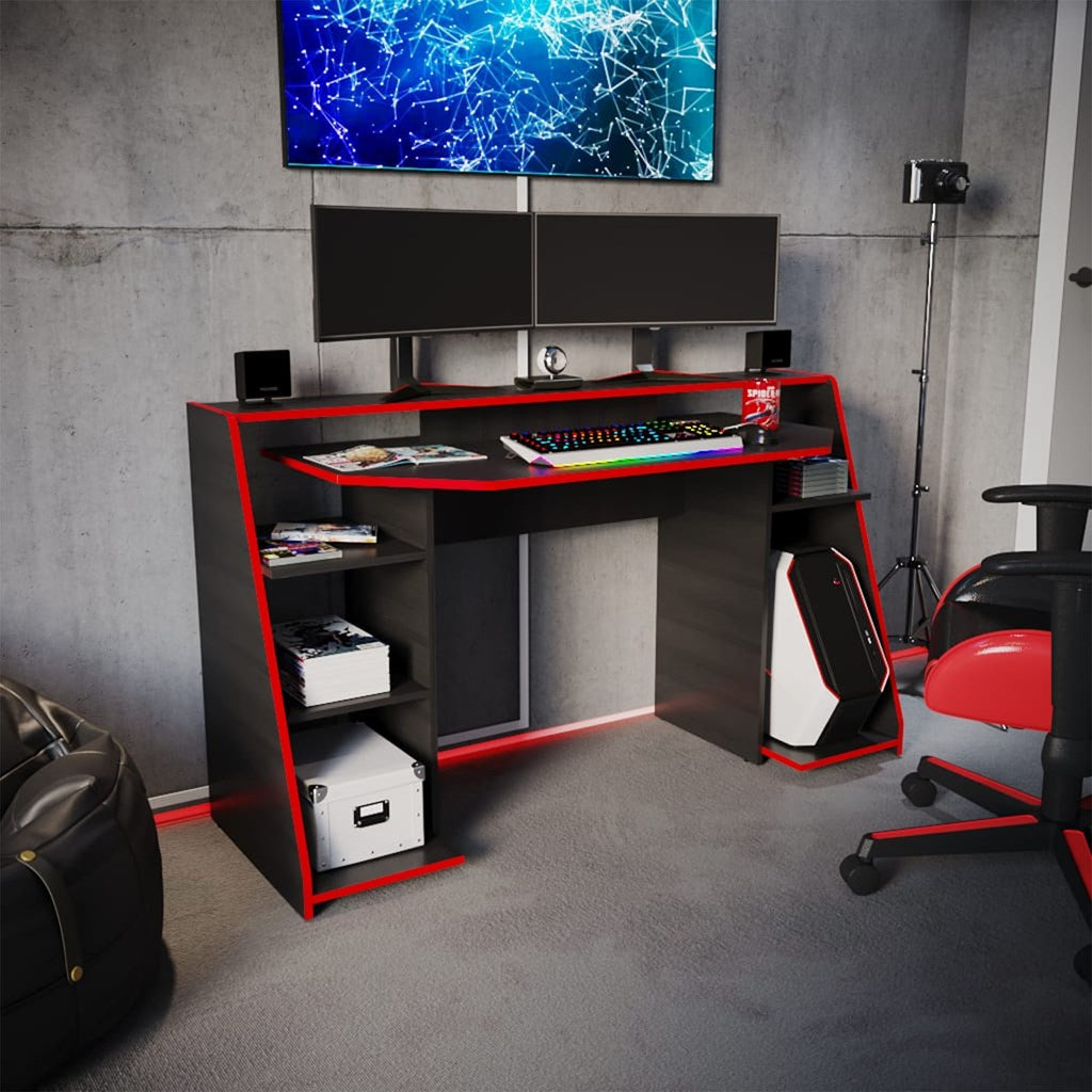 Escritorio Gamer Lax Wengue Canto Rojo