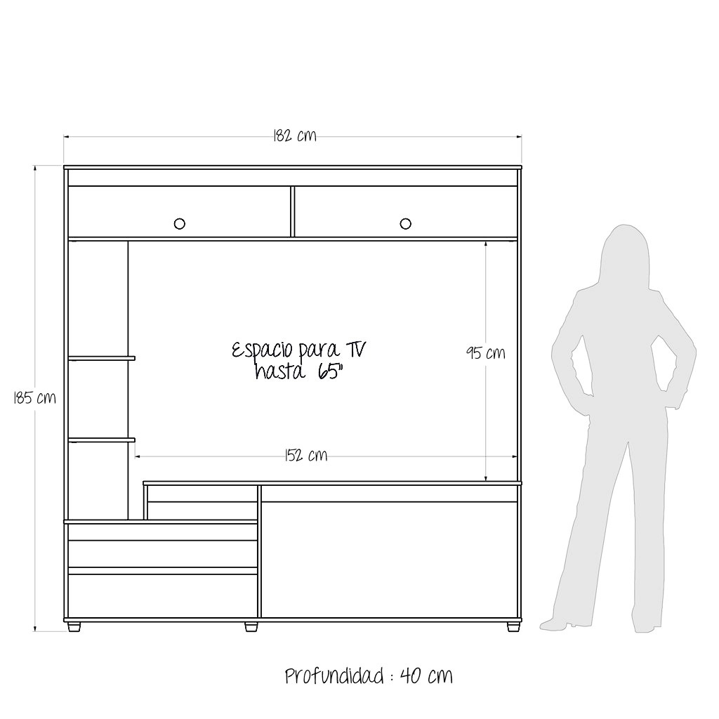 Centro de Entretenimiento para TV de 65" Cler Rovere-Niebla