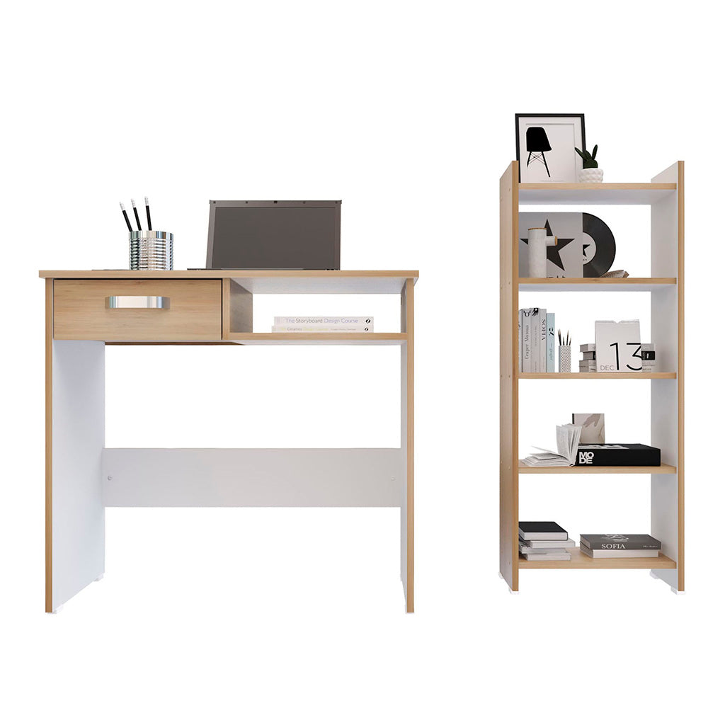 Combo Biblioteca + Escritorio Basic Rovere