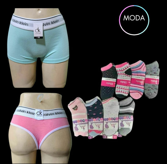 6 Tanga CK algodón + 12 pares de medias